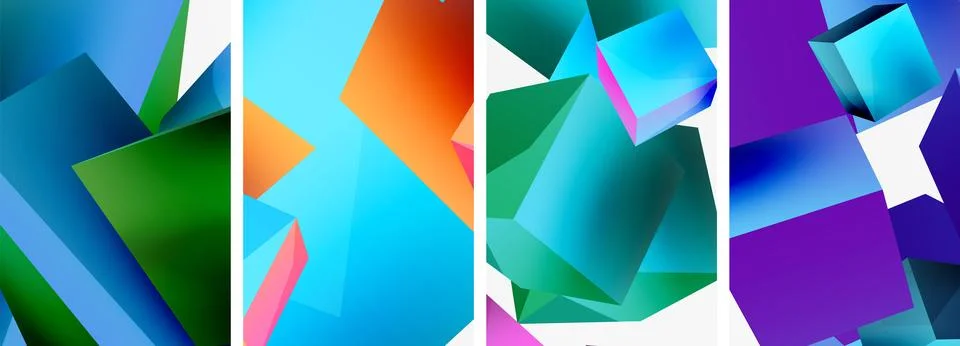 Composition of 3d cubes and other geometric elements background design for Stock Illustration