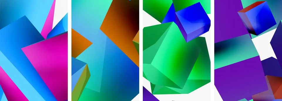 Composition of 3d cubes and other geometric elements background design for Illustrazione stock