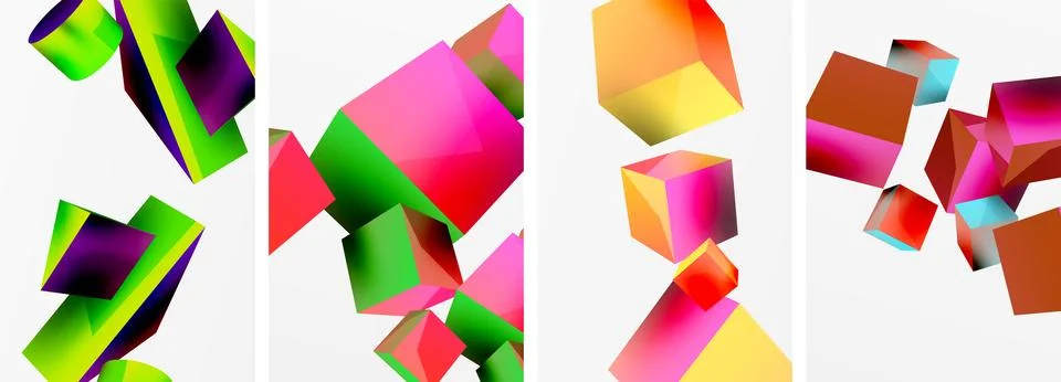 Composition of 3d cubes and other geometric elements background design for 스톡 일러스트