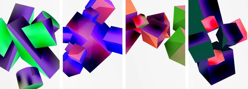 Composition of 3d cubes and other geometric elements background design for Illustrazione stock