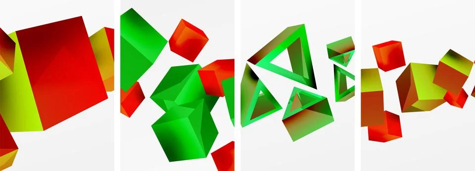 Composition of 3d cubes and other geometric elements background design for Stock Illustration