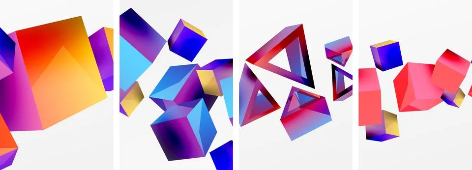 Composition of 3d cubes and other geometric elements background design for Stock Illustration