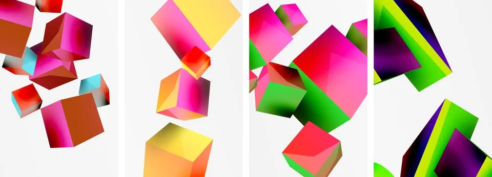 Composition of 3d cubes and other geometric elements background design for Illustrazione stock