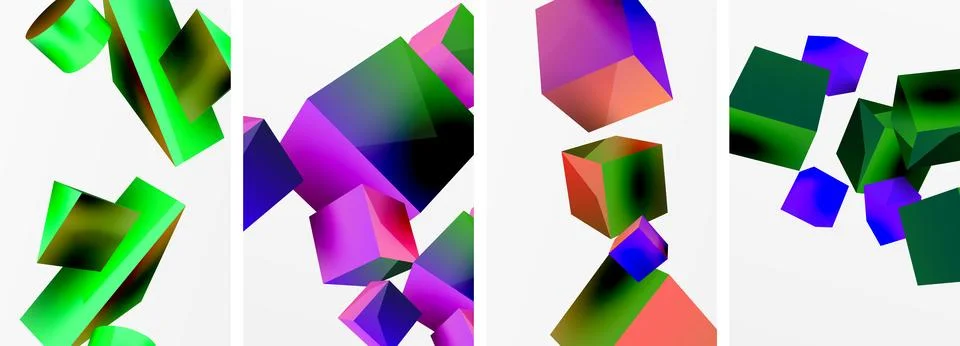 Composition of 3d cubes and other geometric elements background design for 库存插图