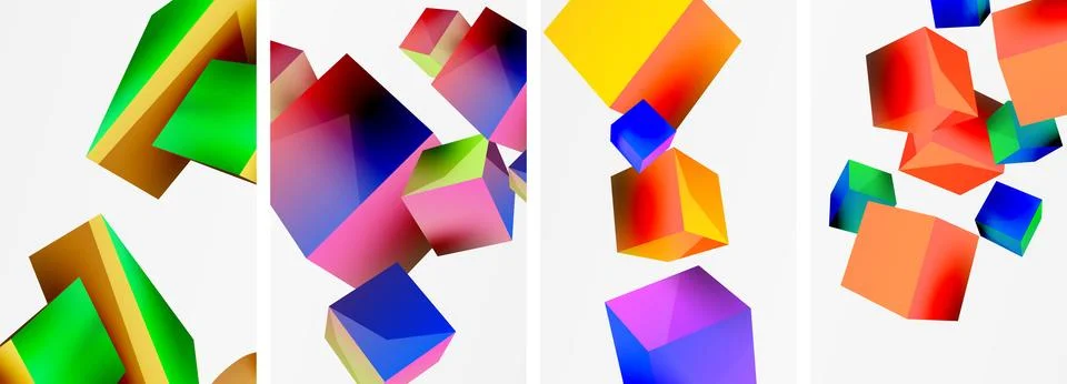 Composition of 3d cubes and other geometric elements background design for Stock Illustration