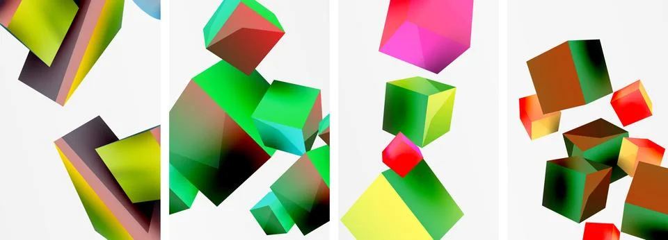 Composition of 3d cubes and other geometric elements background design for Illustrazione stock