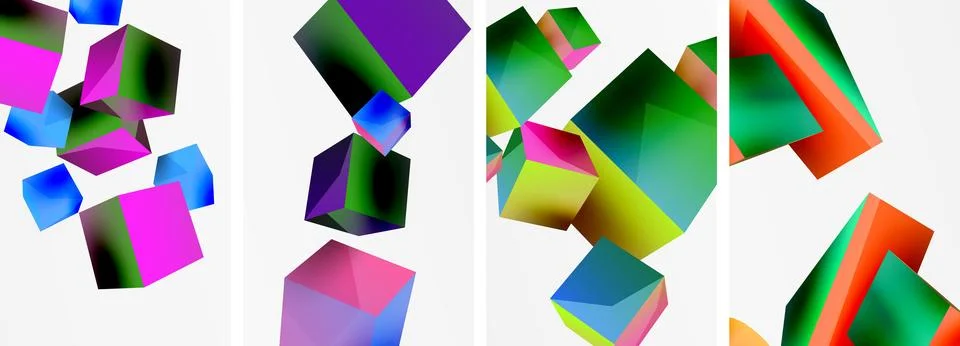 Composition of 3d cubes and other geometric elements background design for 스톡 일러스트