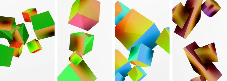 Composition of 3d cubes and other geometric elements background design for Stock Illustration