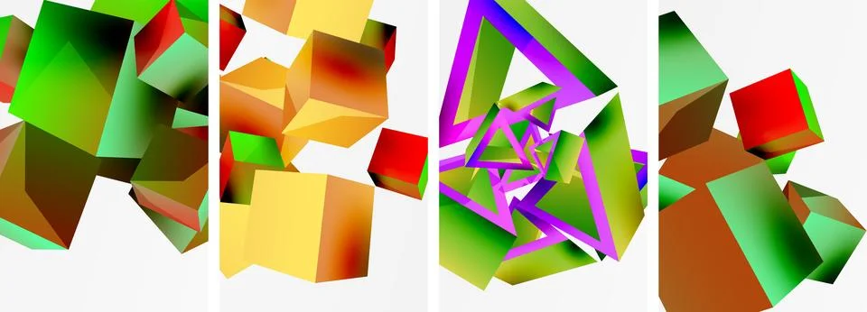 Composition of 3d cubes and other geometric elements background design for Stock Illustration