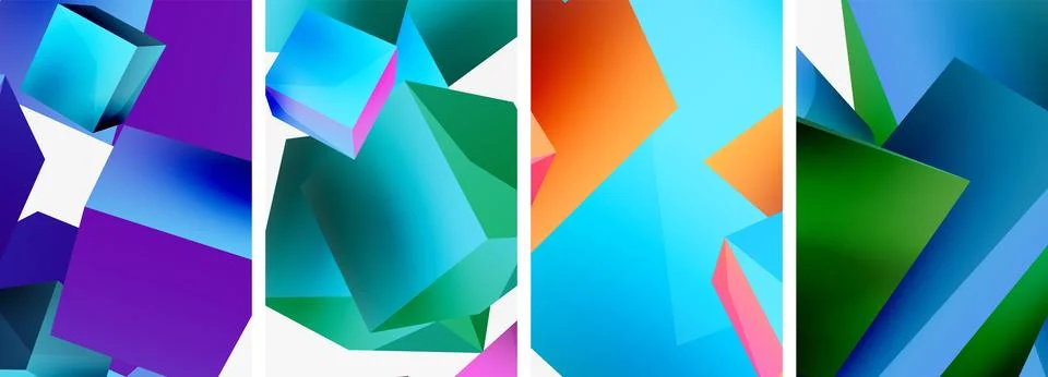 Composition of 3d cubes and other geometric elements background design for 스톡 일러스트