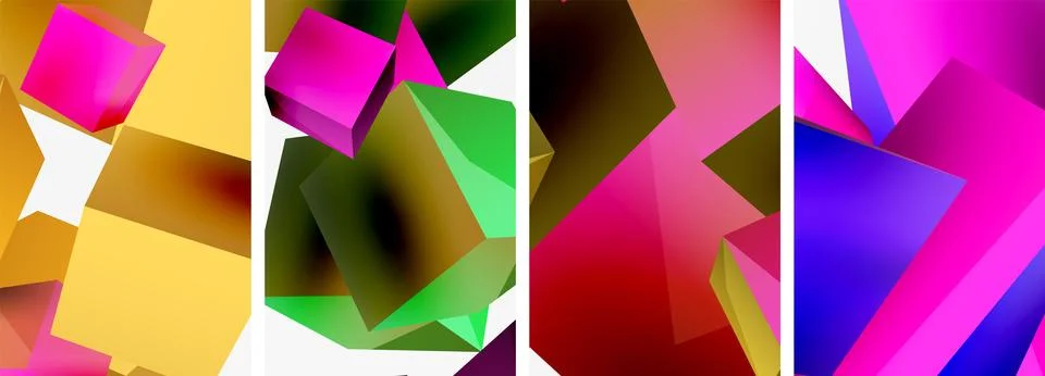 Composition of 3d cubes and other geometric elements background design for Illustrazione stock