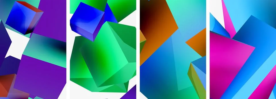 Composition of 3d cubes and other geometric elements background design for Stock Illustration