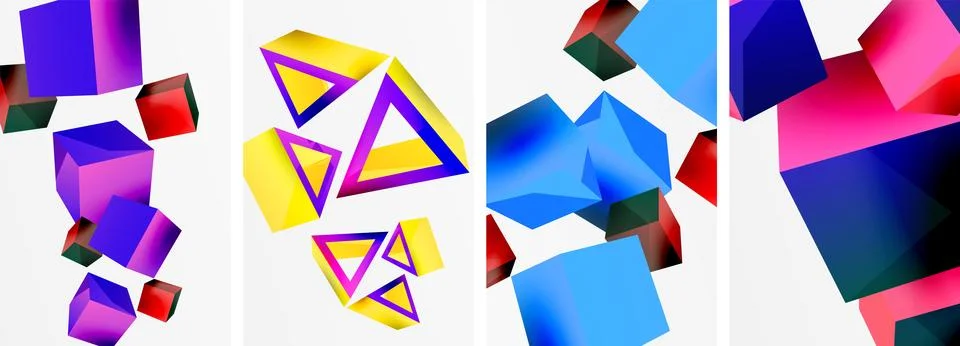 Composition of 3d cubes and other geometric elements background design for Stock Illustration