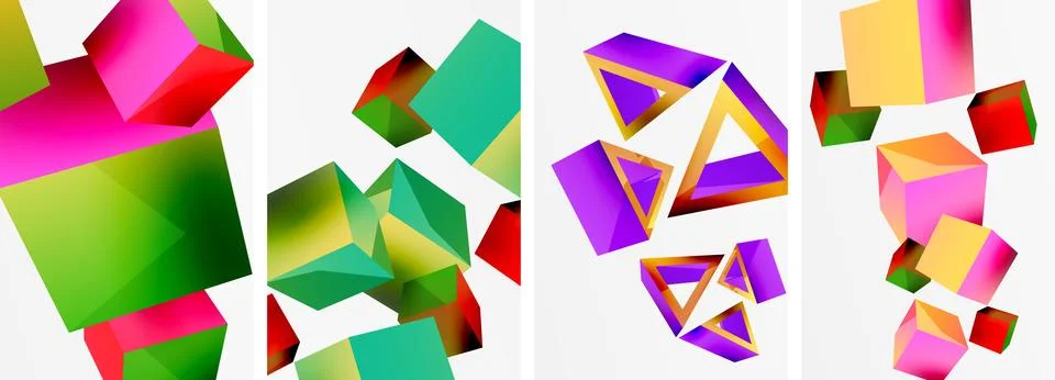 Composition of 3d cubes and other geometric elements background design for 스톡 일러스트