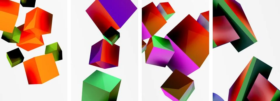 Composition of 3d cubes and other geometric elements background design for Stock Illustration