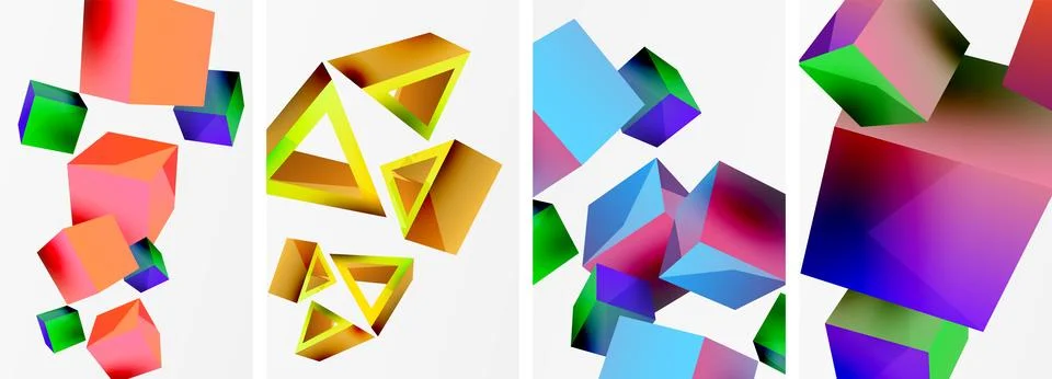 Composition of 3d cubes and other geometric elements background design for Stock Illustration
