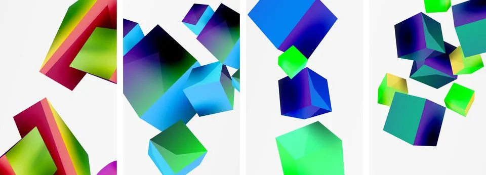 Composition of 3d cubes and other geometric elements background design for Stock Illustration
