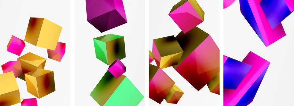 Composition of 3d cubes and other geometric elements background design for Illustrazione stock