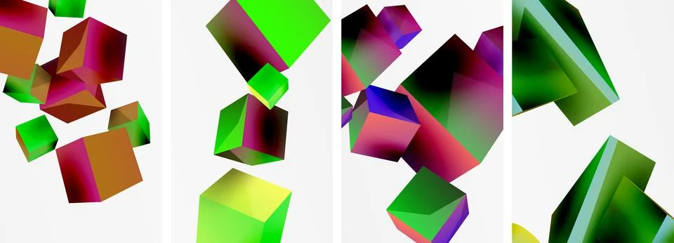 Composition of 3d cubes and other geometric elements background design for Illustrazione stock