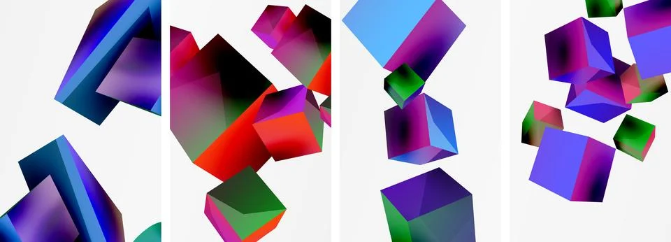 Composition of 3d cubes and other geometric elements background design for Stock Illustration