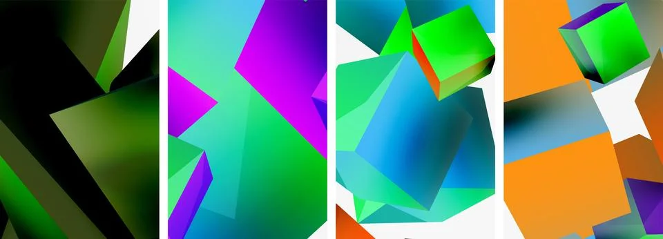 Composition of 3d cubes and other geometric elements background design for Illustrazione stock