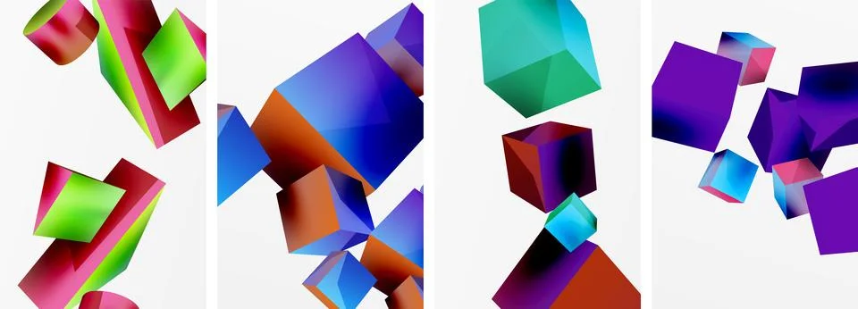 Composition of 3d cubes and other geometric elements background design for 스톡 일러스트