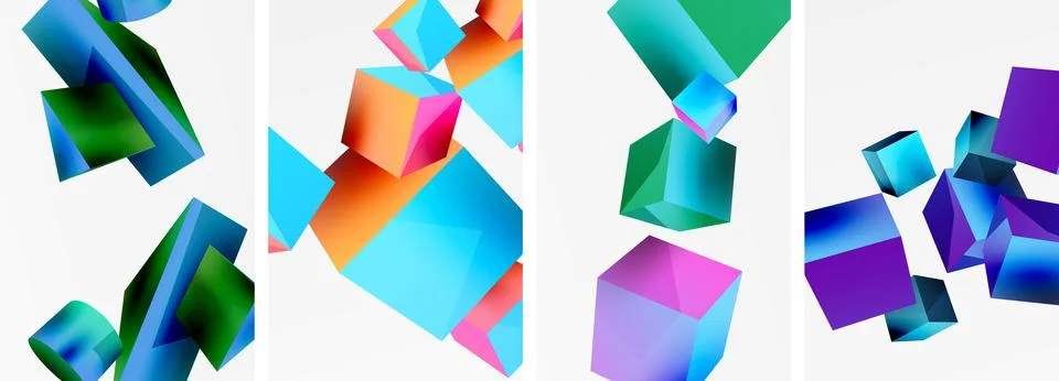 Composition of 3d cubes and other geometric elements background design for Stock Illustration