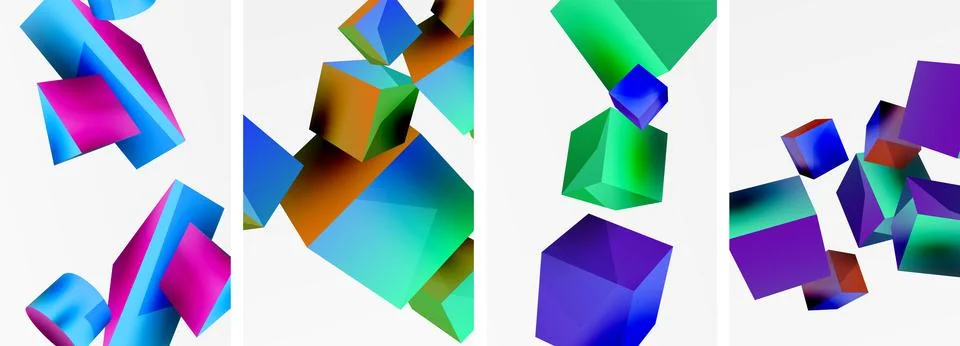 Composition of 3d cubes and other geometric elements background design for Illustrazione stock