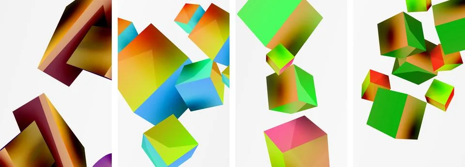 Composition of 3d cubes and other geometric elements background design for Stock Illustration