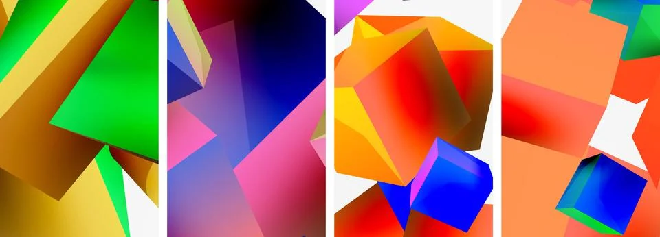 Composition of 3d cubes and other geometric elements background design for Stock Illustration