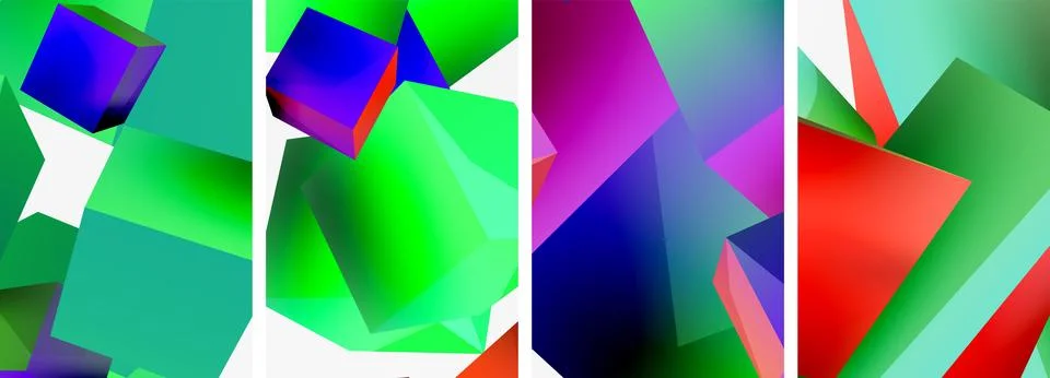 Composition of 3d cubes and other geometric elements background design for 库存插图
