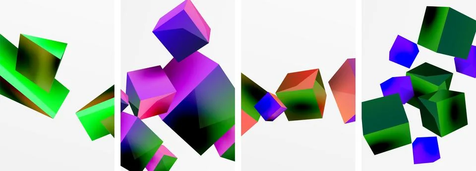 Composition of 3d cubes and other geometric elements background design for Illustrazione stock