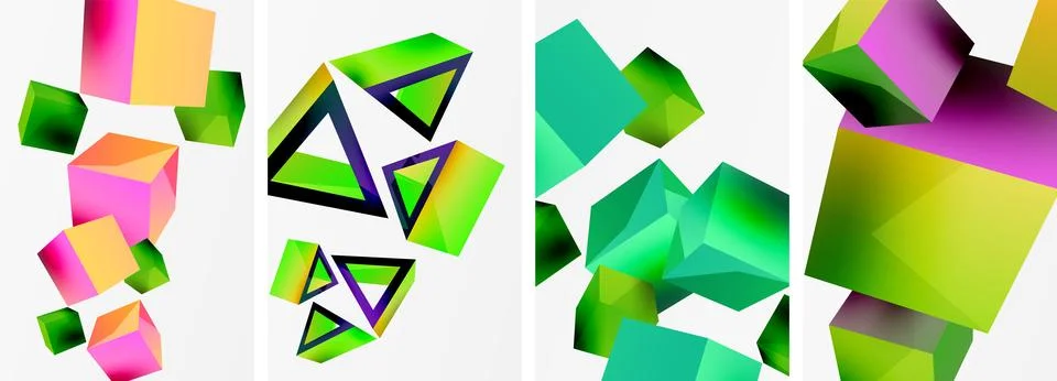 Composition of 3d cubes and other geometric elements background design for Stock Illustration