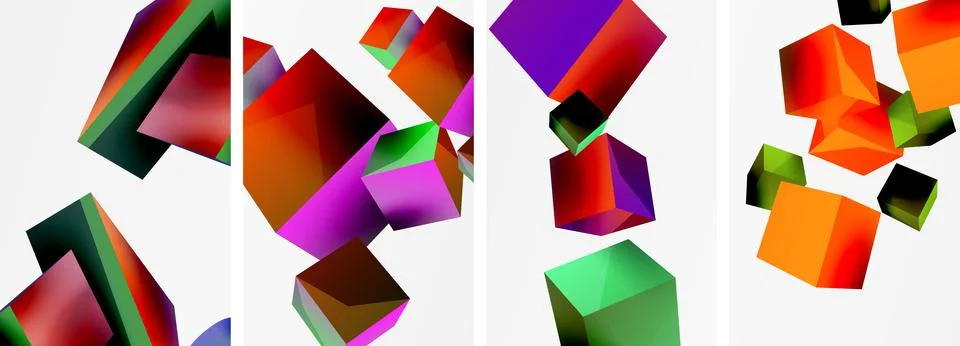 Composition of 3d cubes and other geometric elements background design for Illustrazione stock