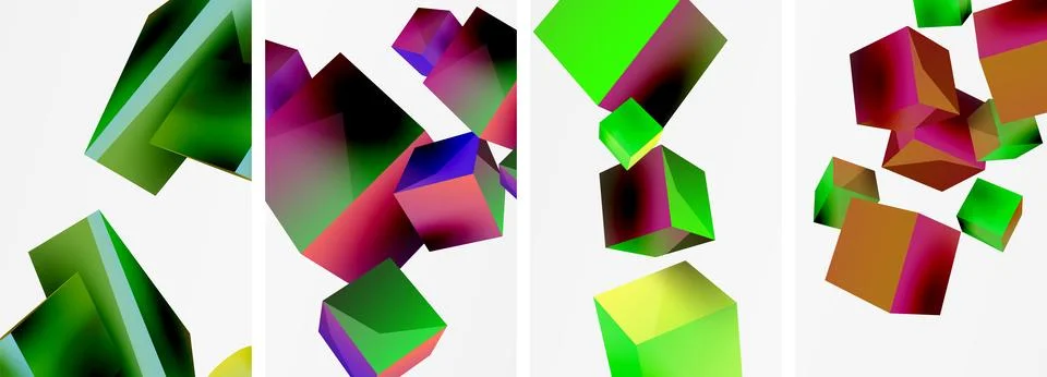 Composition of 3d cubes and other geometric elements background design for 스톡 일러스트