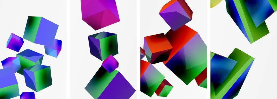 Composition of 3d cubes and other geometric elements background design for Stock Illustration