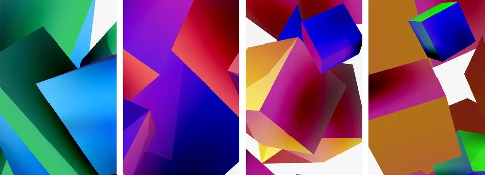 Composition of 3d cubes and other geometric elements background design for Stock Illustration