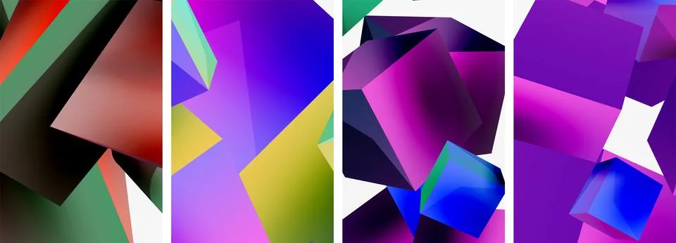 Composition of 3d cubes and other geometric elements background design for Stock Illustration