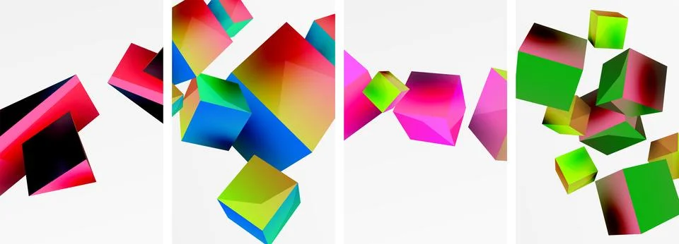 Composition of 3d cubes and other geometric elements background design for Illustrazione stock