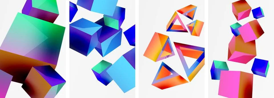 Composition of 3d cubes and other geometric elements background design for Stock Illustration