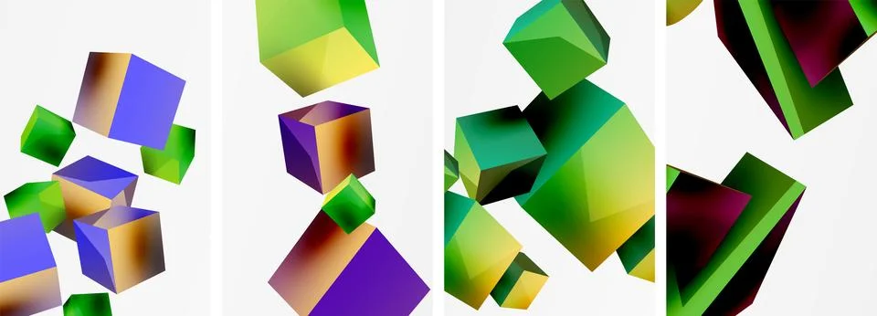 Composition of 3d cubes and other geometric elements background design for Illustrazione stock
