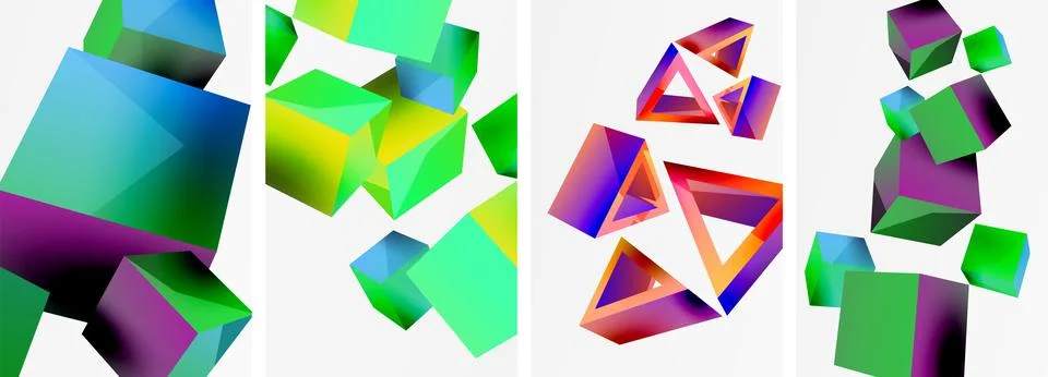 Composition of 3d cubes and other geometric elements background design for 스톡 일러스트