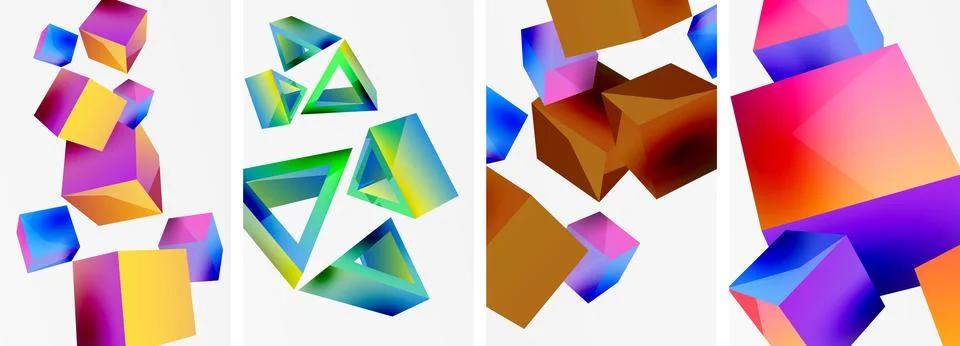 Composition of 3d cubes and other geometric elements background design for Stock Illustration