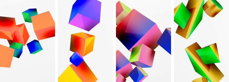 Composition of 3d cubes and other geometric elements background design for Illustrazione stock