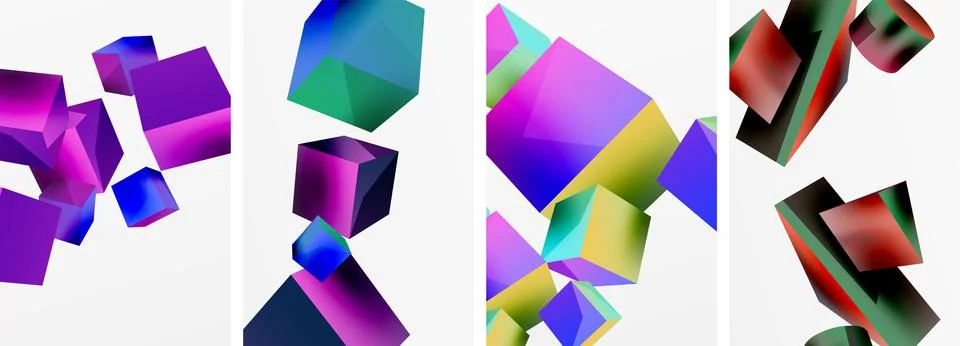Composition of 3d cubes and other geometric elements background design for Stock Illustration