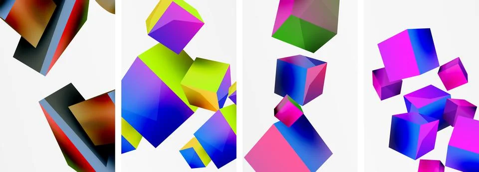 Composition of 3d cubes and other geometric elements background design for イラスト素材