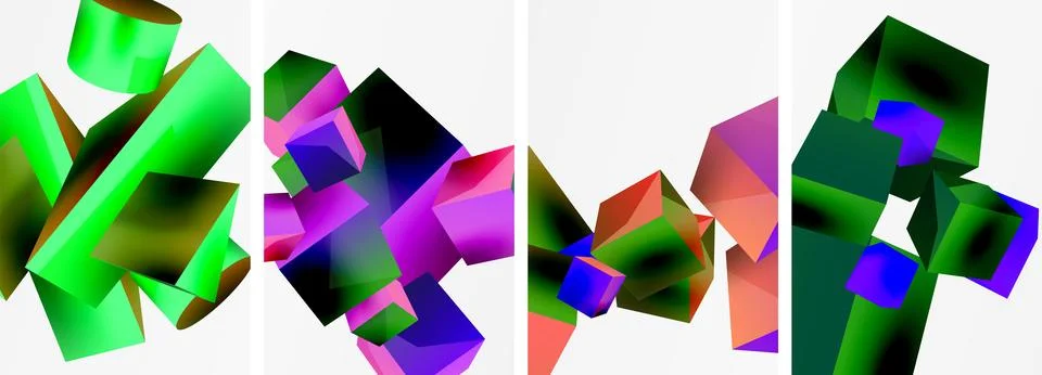 Composition of 3d cubes and other geometric elements background design for 스톡 일러스트