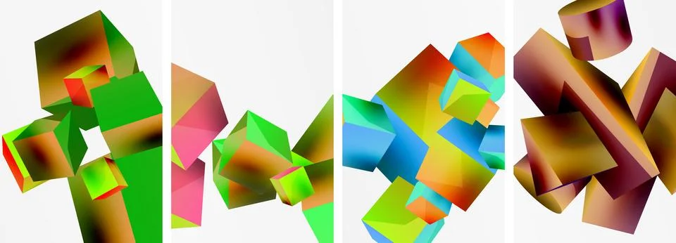 Composition of 3d cubes and other geometric elements background design for Illustrazione stock