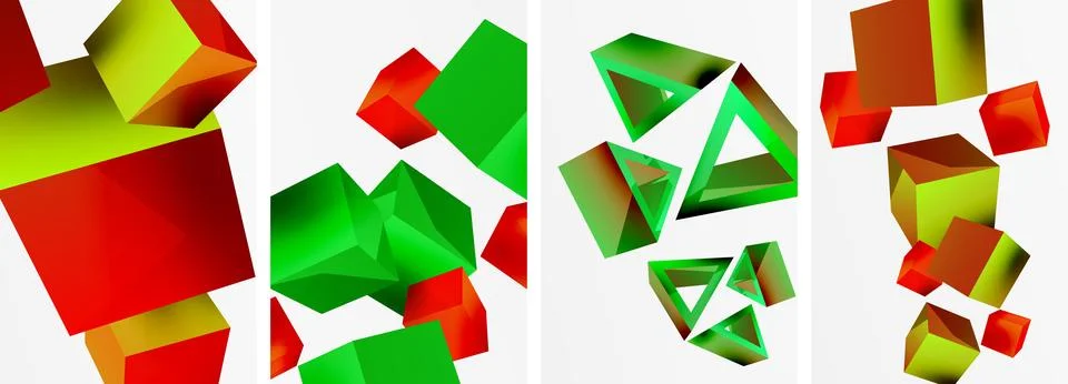 Composition of 3d cubes and other geometric elements background design for Illustrazione stock