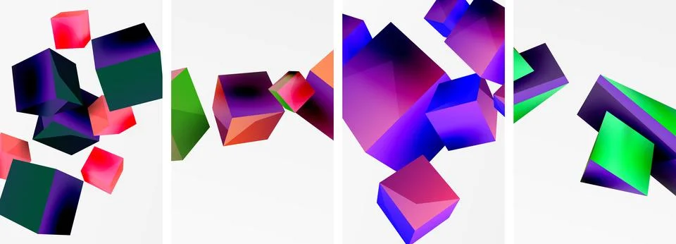 Composition of 3d cubes and other geometric elements background design for Stock Illustration